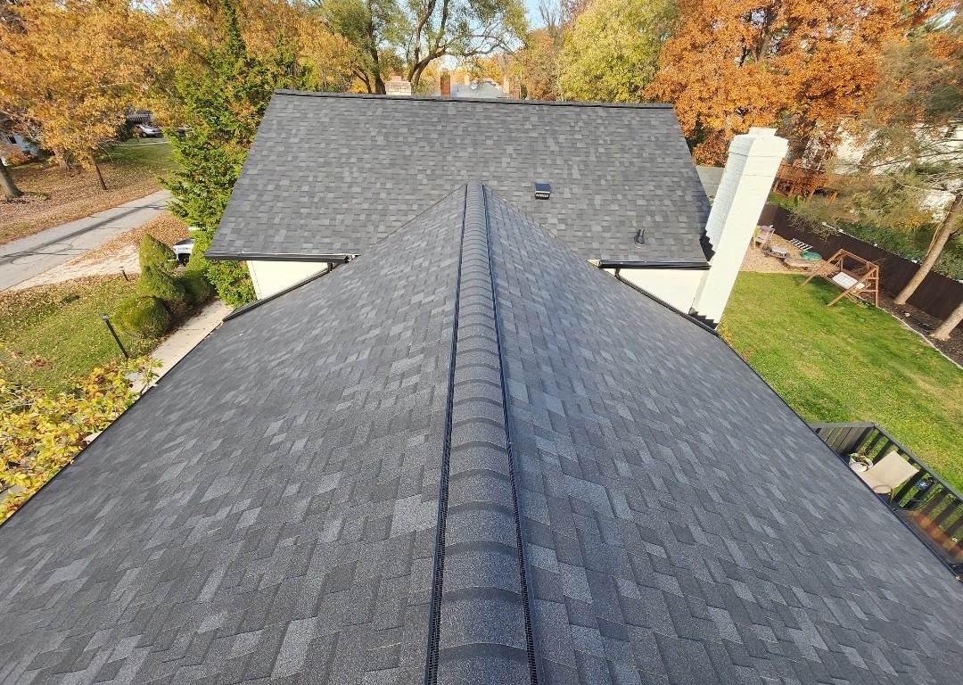 Aerial drone roof view – autumn